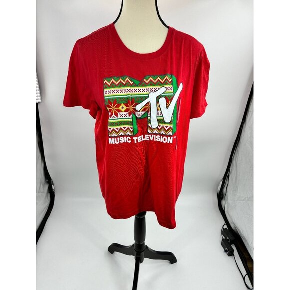 MTV Tops - MTV Womens Size 2XL Red Christmas Graphic T Shirt Music Television Holiday Tee